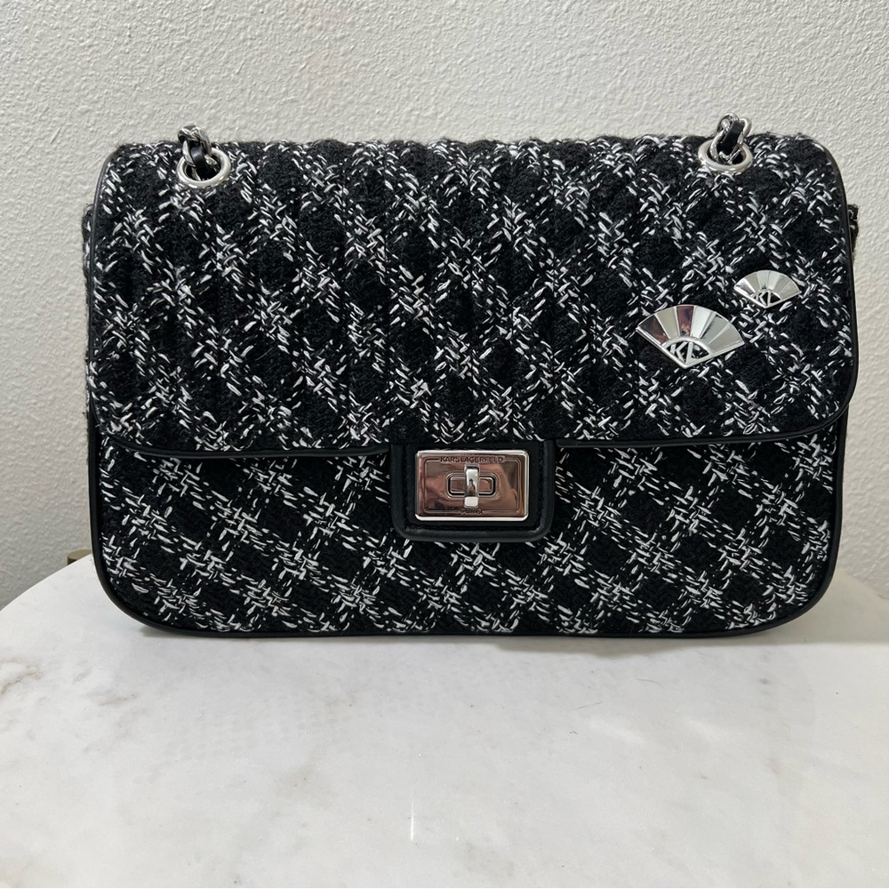 Karl Lagerfeld Black and White Quilted Shoulder Bag